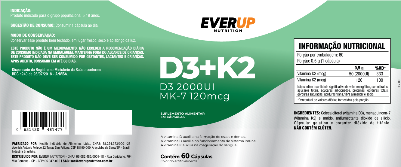 VITAMINA D3 + K2 - 60 CAPS